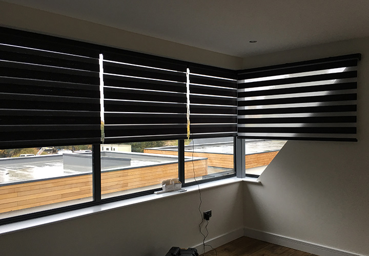Black One Touch Motorised Duo Rolls blinds