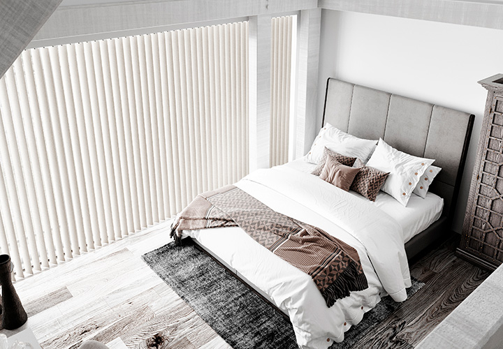 Vertical blinds in a bedroom