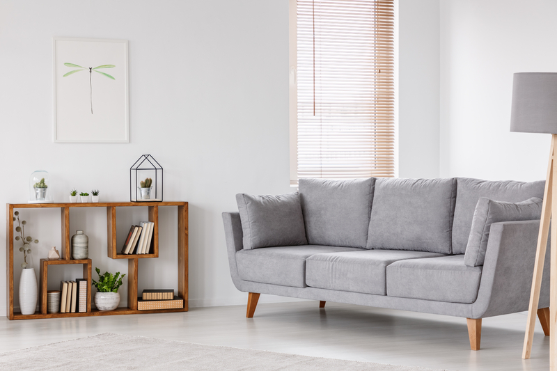 living room with blinds